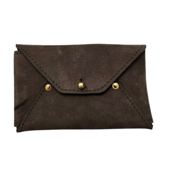 Varsity Brown Brown Leather Suede Envelope Wallet Card Holder - Picture 1 of 7